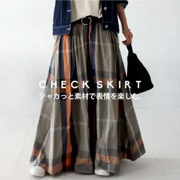 카키 체크 무늬 플레어 스커트 정가 6930엔