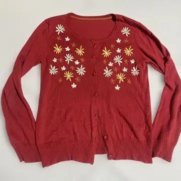 꽃무늬 자수 빨간색 가디건 M 사이즈