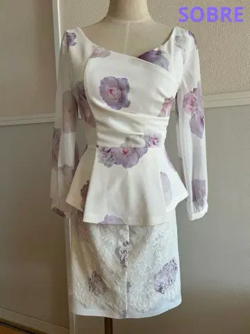 [새상품급] SOBRE 플라워 프린트 셋업 드레스 리본 벨트 포함