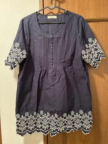 자수 네이비 반소매 셔츠 15호