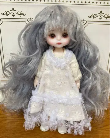 세리아 인형 큐트 대용 가발 블루 그레이 웨이브 헤어 핸드메이드