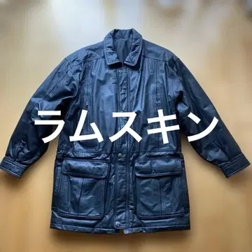 램스킨 블랙 가죽 코트 스탠드 카라