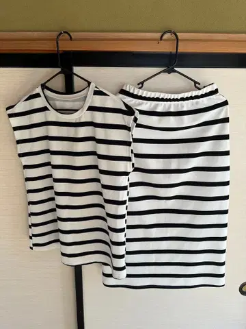 스트라이프 셋업 (화이트 블랙)