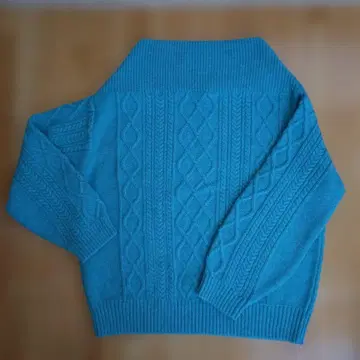 파란색 케이블 니트 보틀넥 스웨터