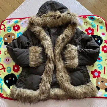 브라운 후드 부착 다운 자켓 M