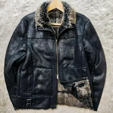 [ 새상품급 ] y2k 페이크 무스탕 보아 B-3 더블 지퍼 블랙 그런지