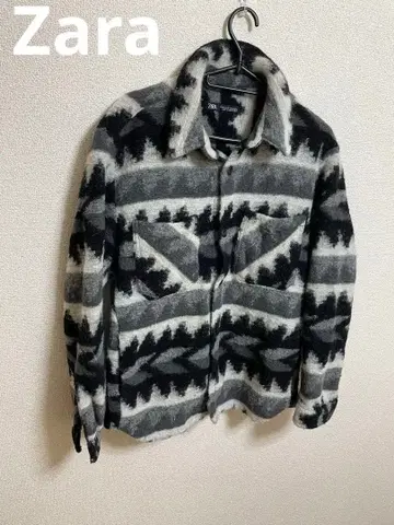 완판 ZARA 자라 플리스 자켓 올 패턴 노르딕 무늬 그레이 블랙