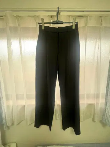 블랙 와이드 레그 슬랙스 팬츠