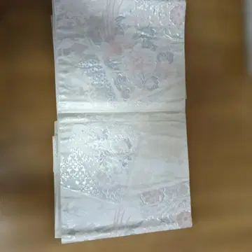 크림색 후쿠로 오비 꽃무늬 자수