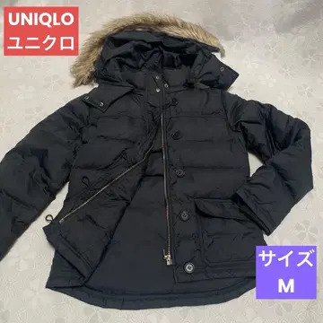 유니클로 인기 블랙 다운 자켓 퍼 후드