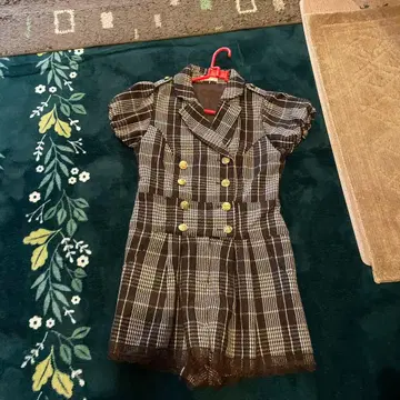 브라운 체크 무늬 숏 올 원피스 LIZLISA