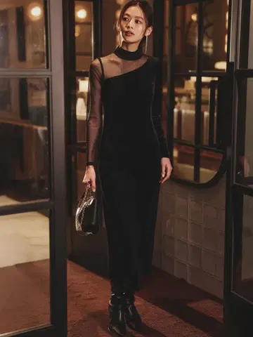 [ 2025 당기 ] anuans 시어 콤비 타이트 원피스