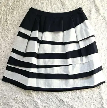 투 비 시크 무릎 기장 스커트 마린 보더 티어드 린넨 빅 사이즈