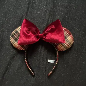 디즈니 체크 벨로아 빨간색 머리띠 disney