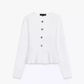 화이트 긴팔 상의 버튼 플레어 밑단