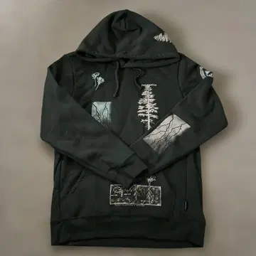 그래픽 프린트 블랙 후드티 M