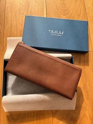 S.O.A 브라운 L자형 지퍼 얇은 타입 장지갑 브라운