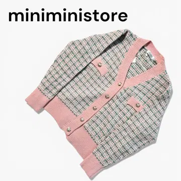 미사용 miniministore 체크 무늬 니트 가디건 핑크