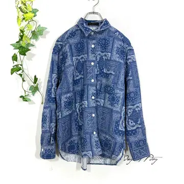 다마 컬렉션 반다나 패턴 올 패턴 코튼 셔츠(M) 블루 긴팔