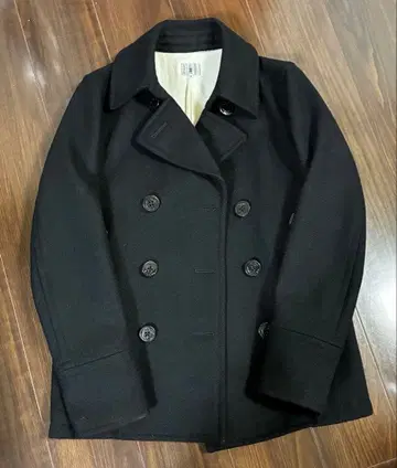 다케오 키쿠치 XL 블랙 더블 브레스트 피 코트