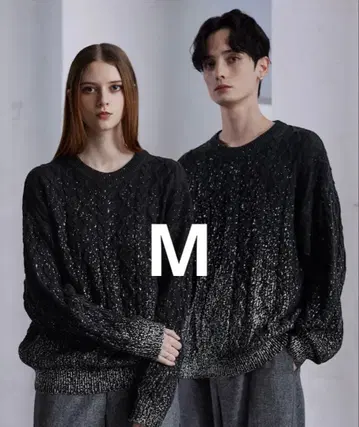 clel CLEL 호일 프린트 케이블 크루넥 니트