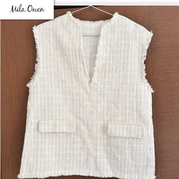 Mila Owen 트위드 베스트 아이보리