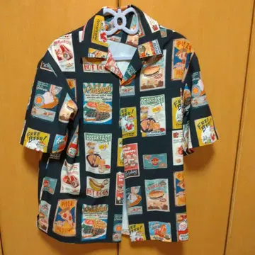 레트로 음식 광고 하와이안 셔츠 M 사이즈