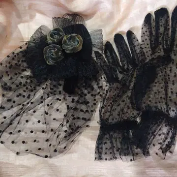블랙 도트 무늬 레이스 그로브와 헤어 액세서리 파티, 장식용