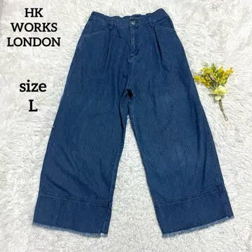 와이드 데님 하이웨스트 턱 허리밴딩 컷오프 면 100% [ L ]