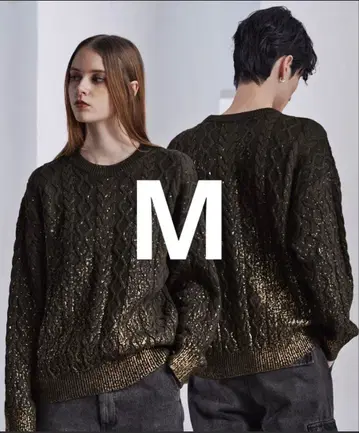 clel CLEL 호일 프린트 케이블 크루넥 니트