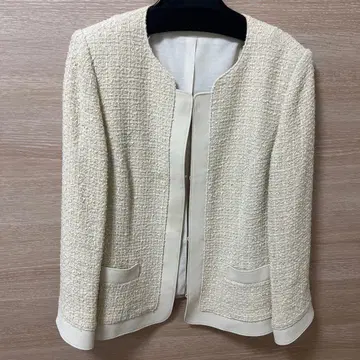 아이보리 노카라 트위드 자켓