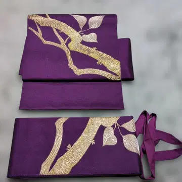 만든 오비 북 모양 쇼와 레트로 보라색 금 자수