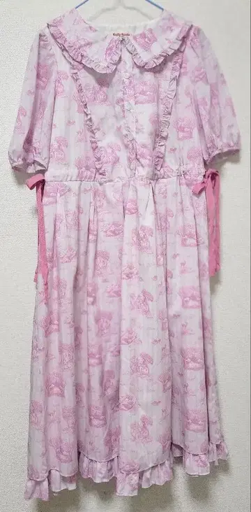 에밀리 템플큐트 풍경 무늬 핑크 반팔 원피스