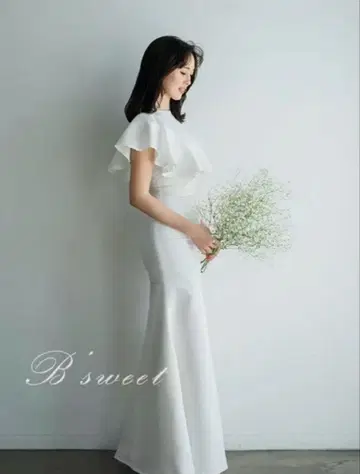 화이트 프릴 슬리브 드레스 여성용 결혼식