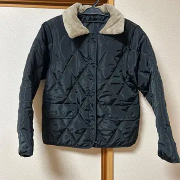 LOPASS 블랙 나일론 자켓 인조 모피 옷깃