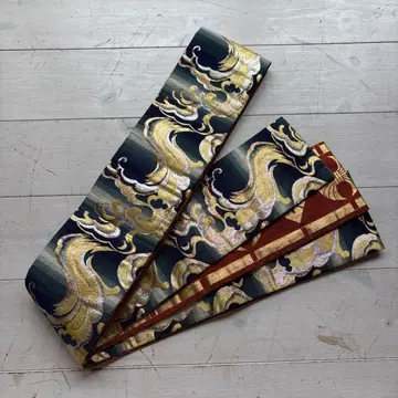 춤추는 오비 축제 오비 금란 파도 무늬 골드 컬러 자수 하프 폭