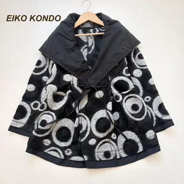 에이코 콘도 도트 서클 무늬 가운 가디건 겉옷 블랙