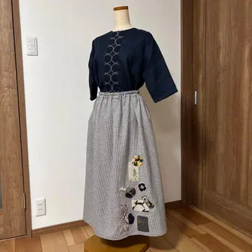 미나 페르호넨 패치워크 턱 개더 스커트 핸드메이드