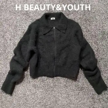 H BEAUTY&YOUTH 부클레 지퍼 가디건 블랙