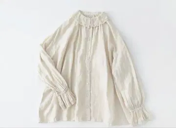 nest robe 린넨 레이스 옷깃 개더 블라우스