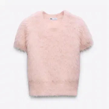 ZARA 핑크 반팔 니트 S 사이즈 샤기 니트