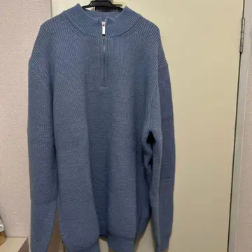 파랑 하이넥 지퍼 니트 스웨터