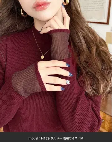 moment 12G 크루넥 소매 시어 리브 니트 풀오버 보르도 M