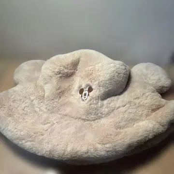 디즈니 모자 버킷햇 베이지 미키 복슬복슬 퍼 58cm