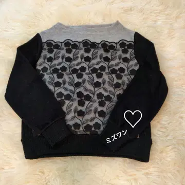 미즈원 꽃무늬 자수 긴팔 블랙 니트 세련된 시스루 꽃무늬 사이즈 40