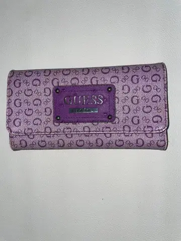 GUESS 로고 패턴 퍼플 장지갑 여성용