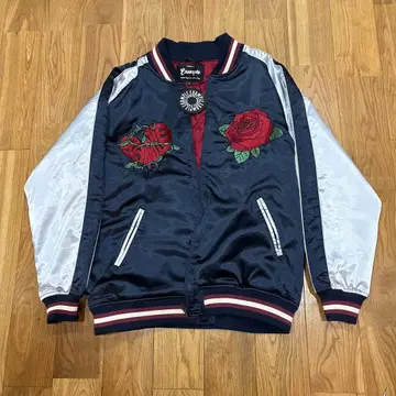 예시 새틴 원단 하트 장미 자수 스카잔 XL 사이즈 네이비