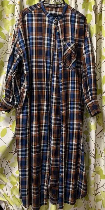 체크 무늬 긴팔 셔츠 원피스 롱