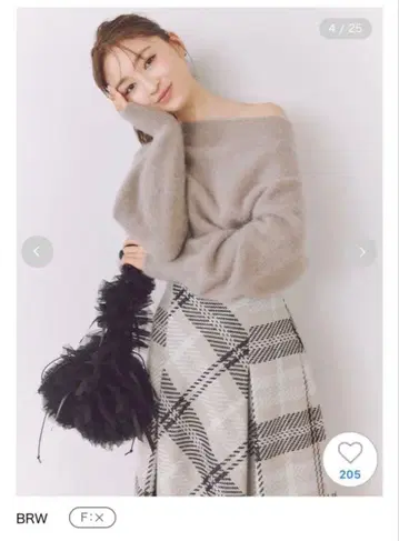 snidel 폭스 알파카 오프숄더 풀오버 브라운 BRW