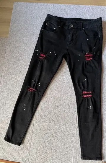블랙 데님 팬츠 XL 데미지 가공